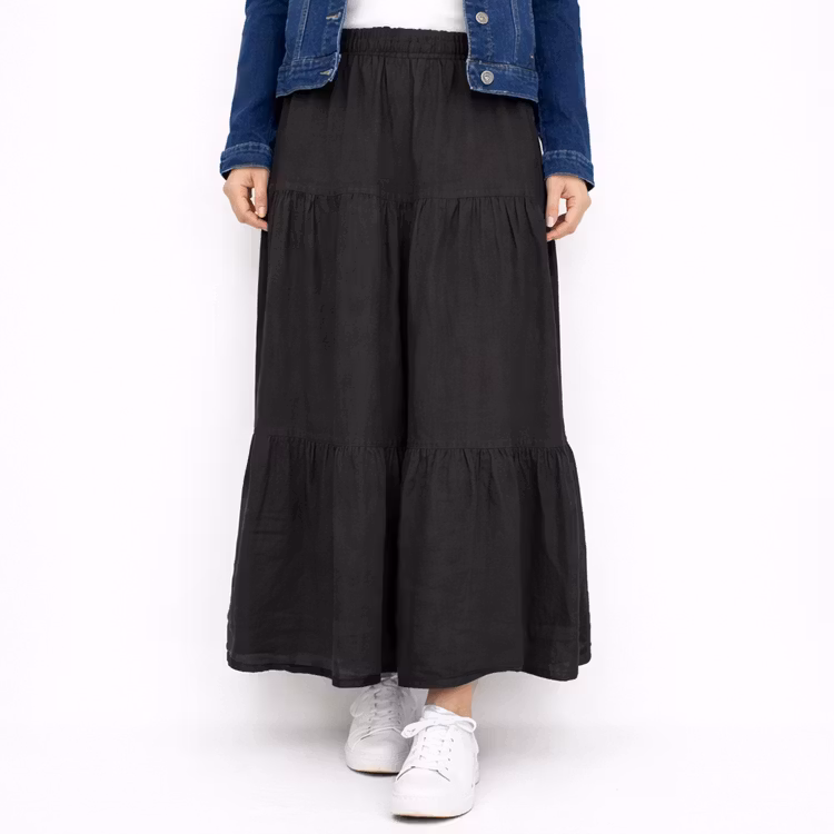 Linnekjol med volanger ANTRACIT