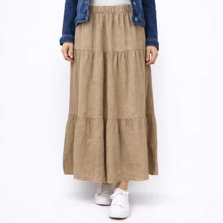 Linnekjol med volanger TAUPE