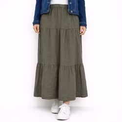 Linnekjol med volanger KAKI