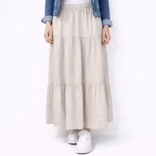 Linnekjol med volanger BEIGE