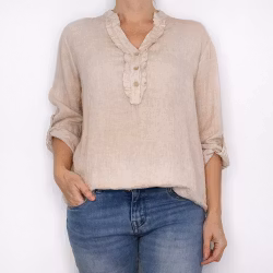 Linneblus med Krås BEIGE