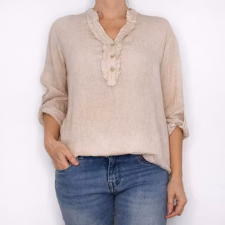 Linneblus med Krås BEIGE