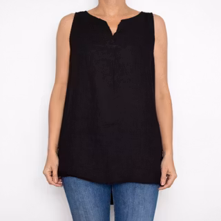 Linne/Ärmlös topp SVART