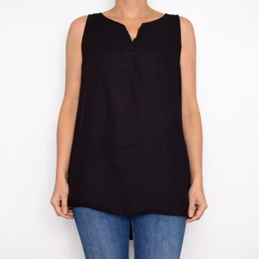 Linne/Ärmlös topp SVART
