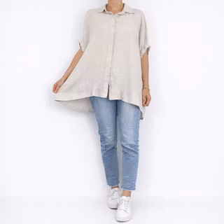 Kort linneskjorta med Volang BEIGE