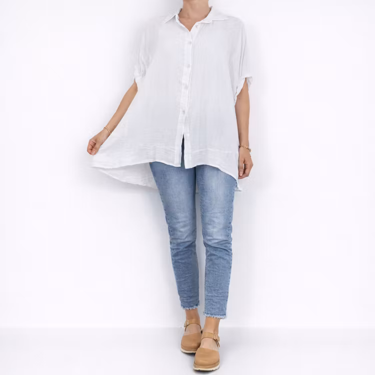 Kort linneskjorta med Volang VIT