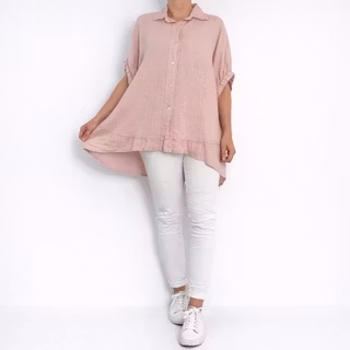 Kort linneskjorta med Volang ROSA