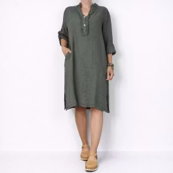 Kort Linneklänning med Krås KAKI