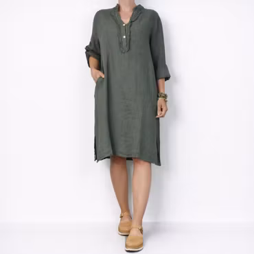 Kort Linneklänning med Krås KAKI