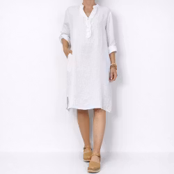 Kort Linneklänning med Krås VIT