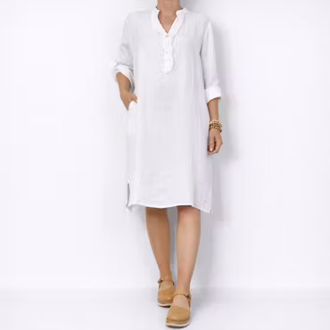 Kort Linneklänning med Krås VIT