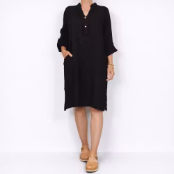 Kort Linneklänning med Krås SVART