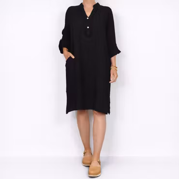 Kort Linneklänning med Krås SVART