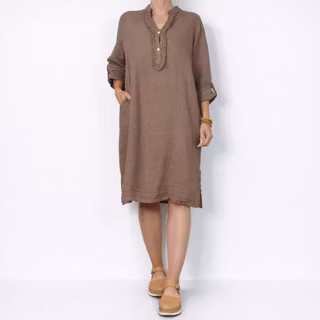 Kort Linneklänning med Krås TAUPE