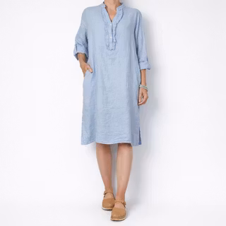 Kort Linneklänning med Krås HIMMEL