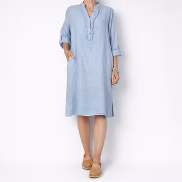 Kort Linneklänning med Krås HIMMEL