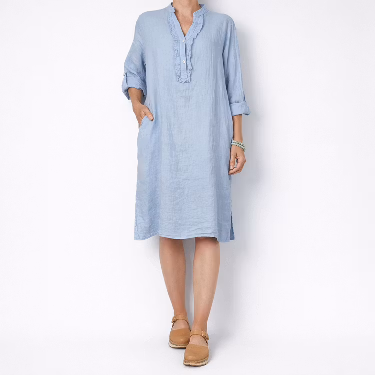 Kort Linneklänning med Krås HIMMEL