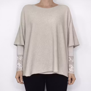 Stickad Ponchotröja BEIGE