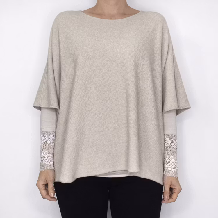 Stickad Ponchotröja BEIGE