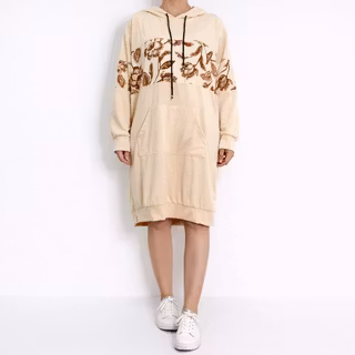 Hoodieklänning Velour Emily Blommig BEIGE - Camicia