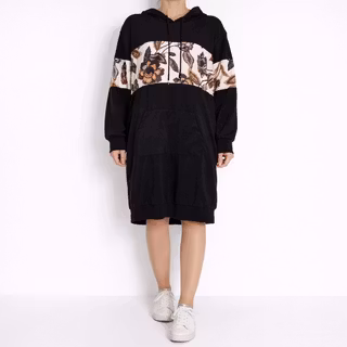 Hoodieklänning Velour Emily Blommig SVART - Camicia