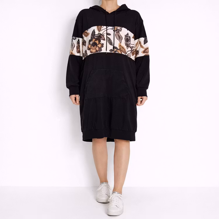 Hoodieklänning Velour Emily Blommig SVART - Camicia