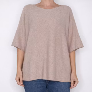 Finstickad Ponchotröja Sia MEDIUM BEIGE - Marta du Chateau