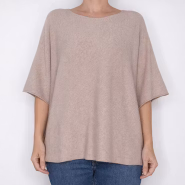 Finstickad Ponchotröja Sia MEDIUM BEIGE - Marta du Chateau