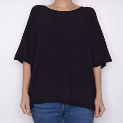 Finstickad Ponchotröja Nessa SVART - Mix By Heart