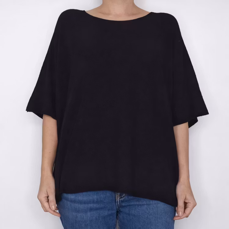 Finstickad Ponchotröja Nessa SVART - Mix By Heart