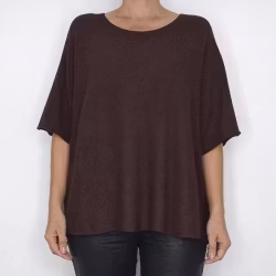 Finstickad Ponchotröja Nessa MÖRKBRUN - Mix By Heart