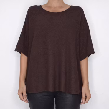 Finstickad Ponchotröja Nessa MÖRKBRUN - Mix By Heart