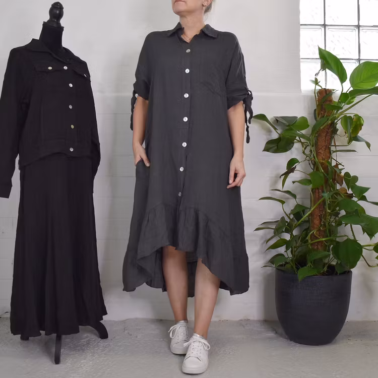 Skjortklänning Volang ANTRACIT