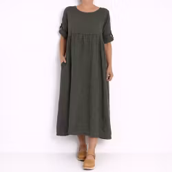 Linneklänning med Fickor SOFT MILITARE