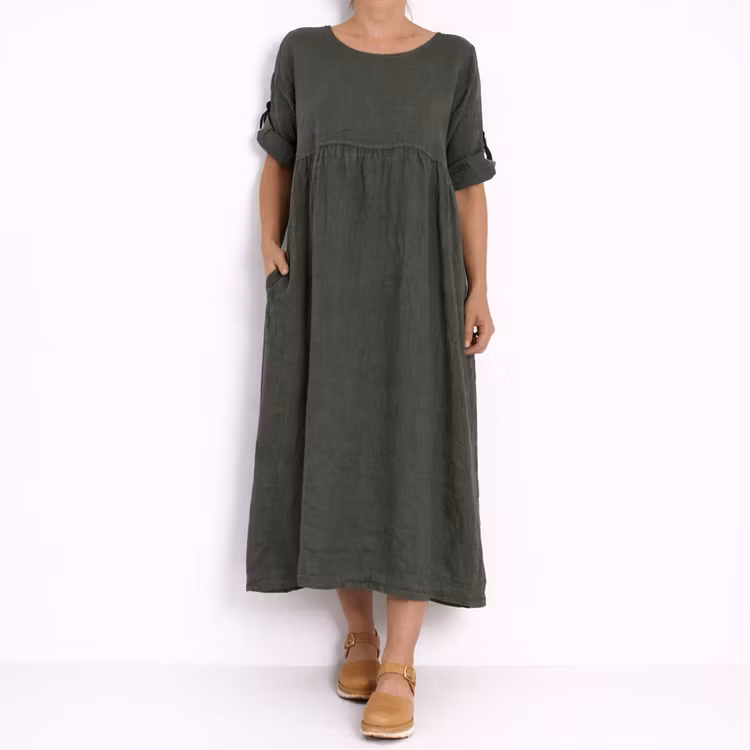 Linneklänning med Fickor SOFT MILITARE