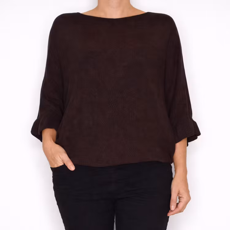 Finstickad tröja Volangärm CHOCOLAT