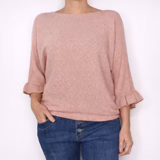 Finstickad tröja Volangärm ROSA