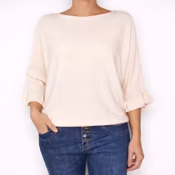 Finstickad tröja Volangärm ECRU