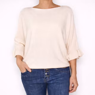 Finstickad tröja Volangärm ECRU