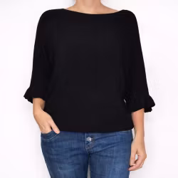 Finstickad tröja Volangärm SVART