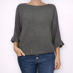 Finstickad tröja Volangärm KAKI