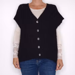 Kabelstickad Kofta SVART