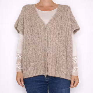 Kabelstickad Kofta TAUPE