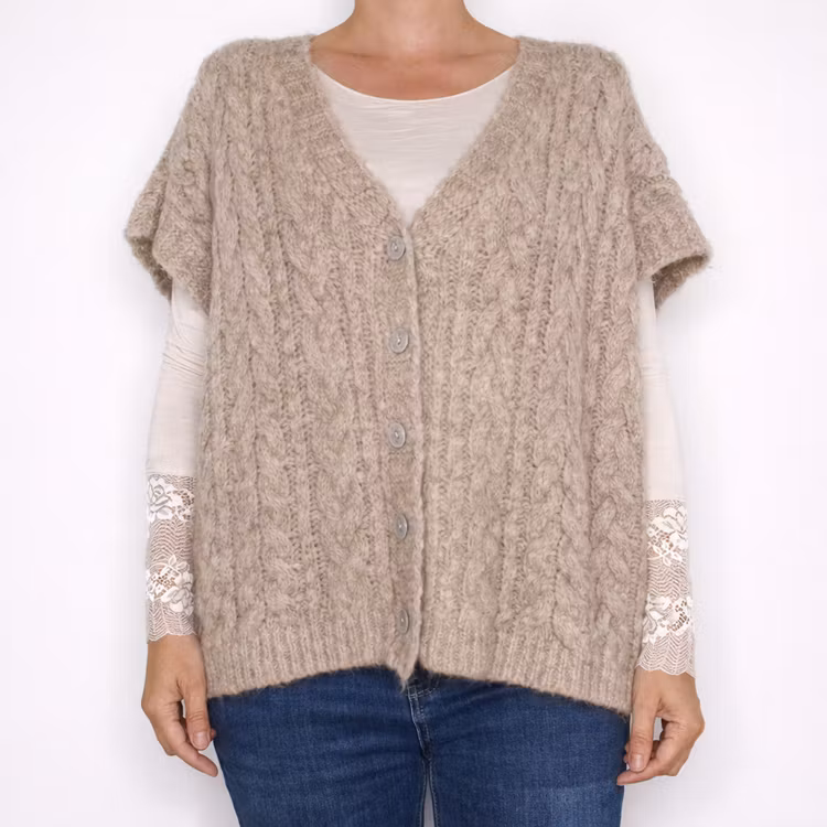 Kabelstickad Kofta TAUPE