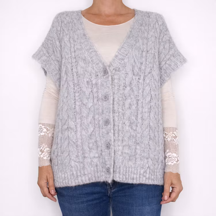 Kabelstickad Kofta GRÅ