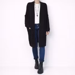 Ribbstickad Kofta SVART