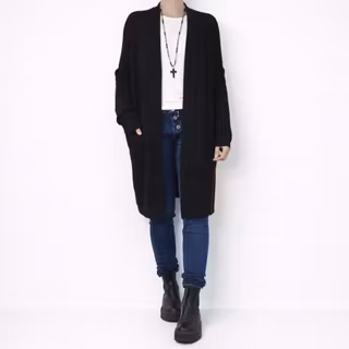 Ribbstickad Kofta SVART