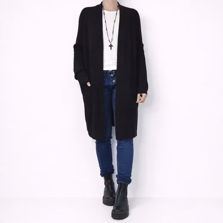 Ribbstickad Kofta SVART