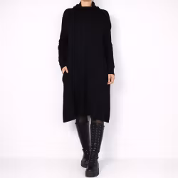 Stickad Klänning med Fickor SVART