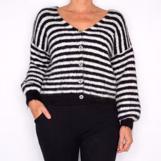 Stickad Kofta Recycled Randig SVART